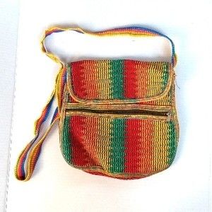 Crossbody Bag Made in Mexico Rainbow Woven Top Flap Zippered Hippie Purse Bag